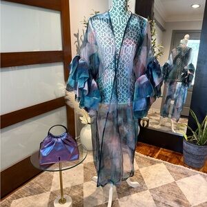 Anthropologie Blue and Purple Sheer Kimono One Size